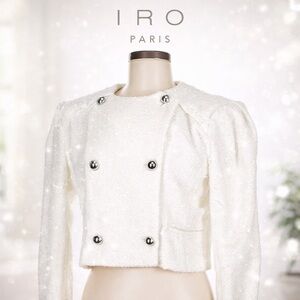 RO Paris White Sequin Tweed Blazer Jacket FR 40 US 8 Structured Designer